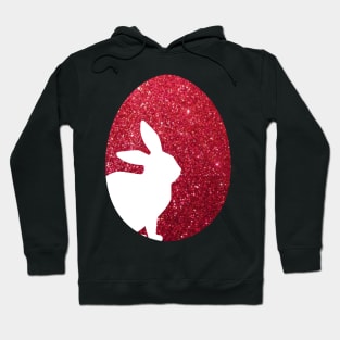 Easter Bunny Silhouette in Red Faux Glitter Easter Egg Hoodie